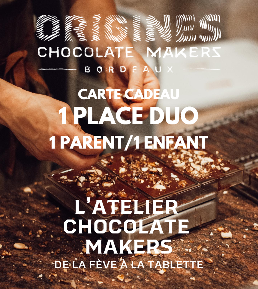 Carte cadeau pour une place DUO  dans un atelier Origines Chocolate Makers